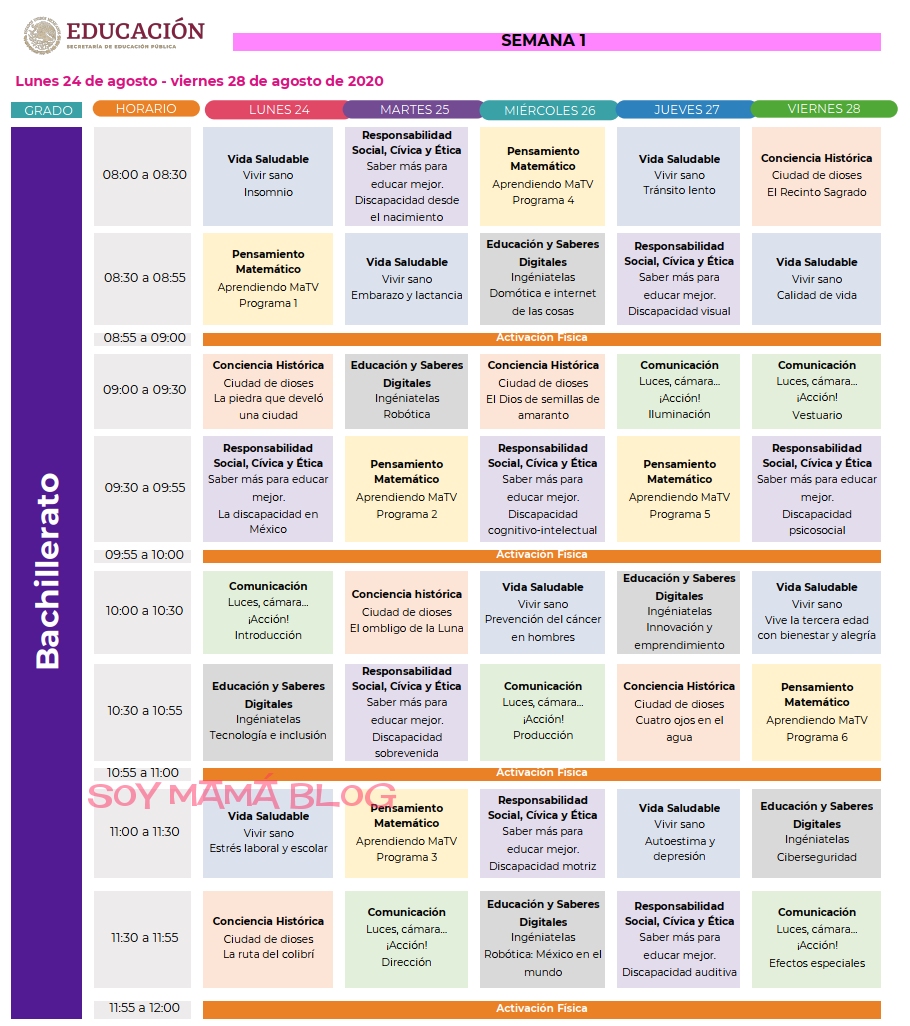 Bachillerato: Materias y horarios de transmisión | Soy Mamá Blog