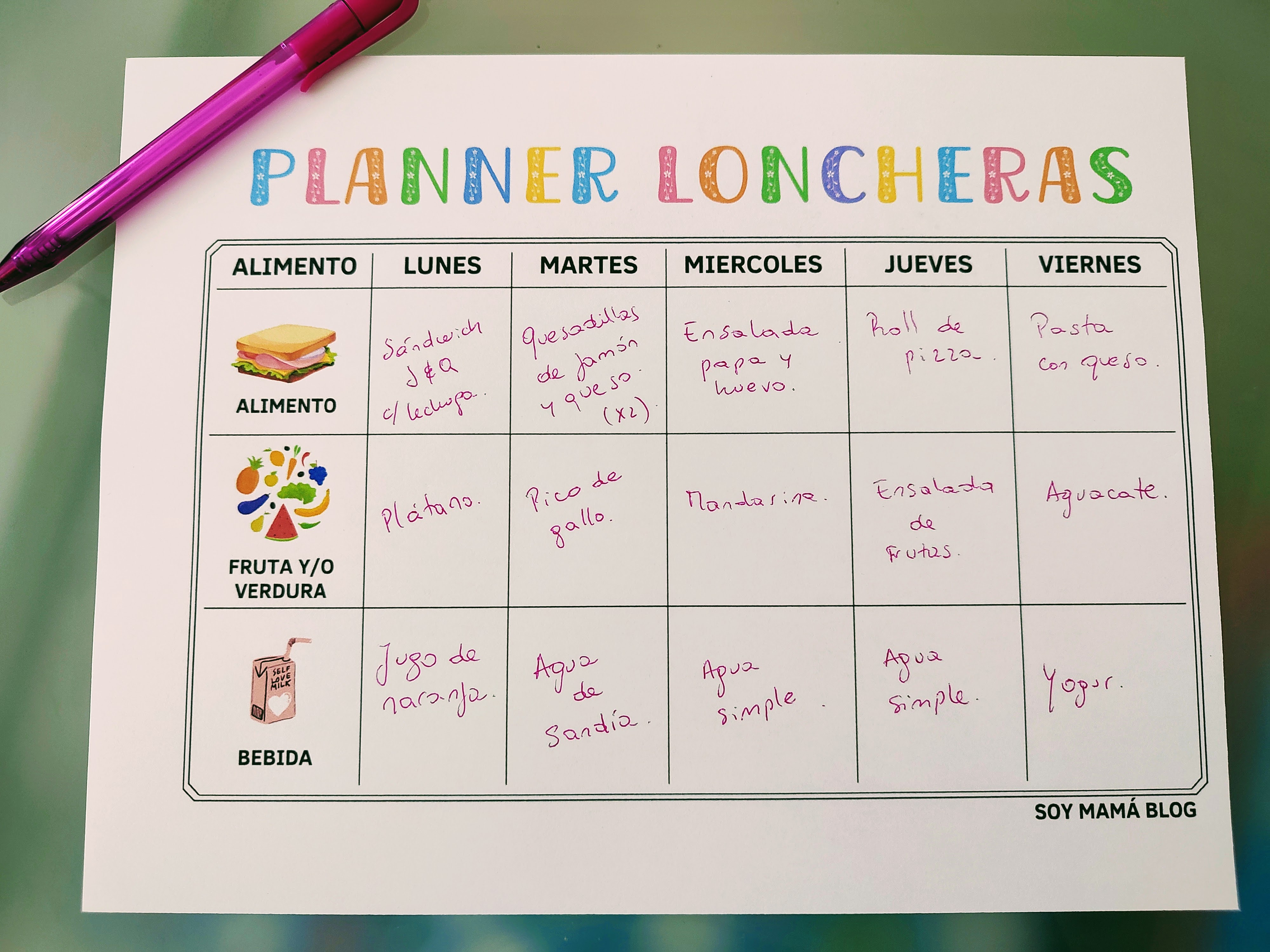 Imprimible: Planner para loncheras escolares | Miniatura