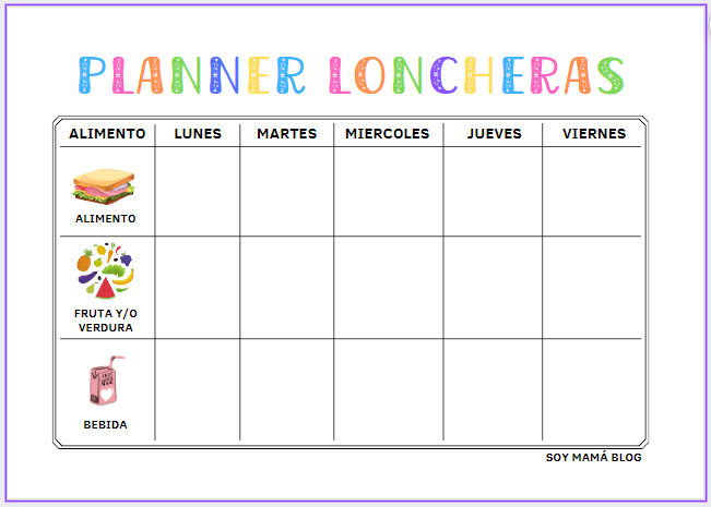Imprimible: Planner para loncheras escolares | Miniatura