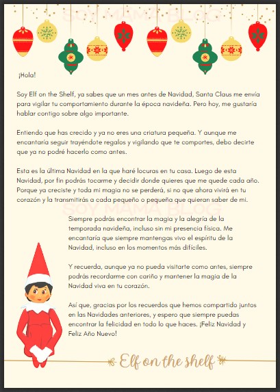 Preview Carta de Despedida de Elf on the Shelf
