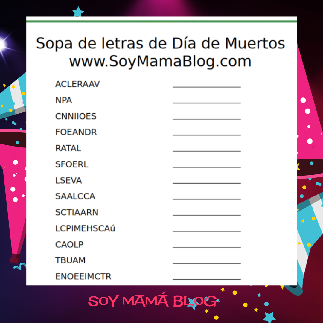 100 días de Festejos en Soy Mamá Blog | Sopa de letras de Día de Muertos