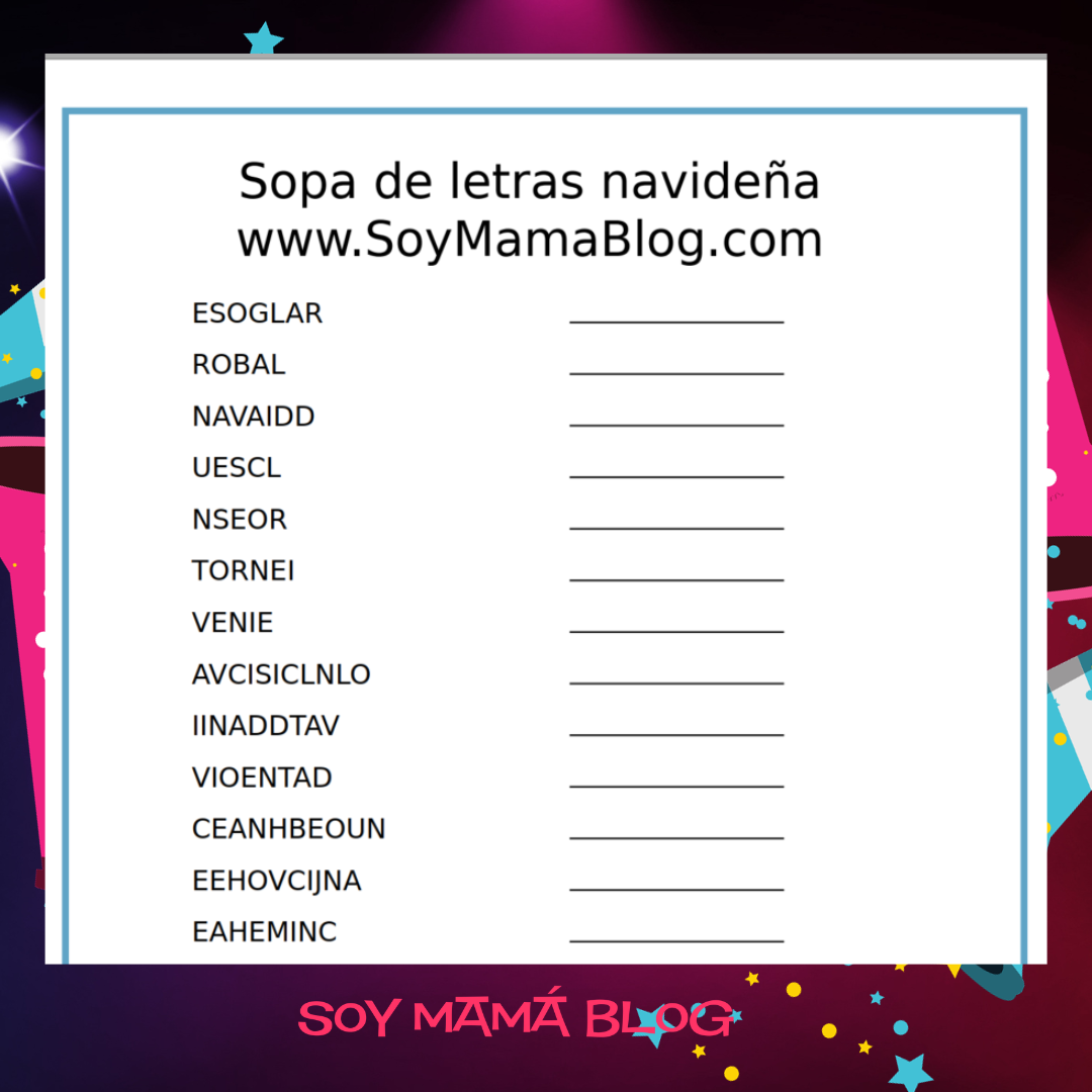 100 días de Festejos en Soy Mamá Blog | Sopa de letras navideña