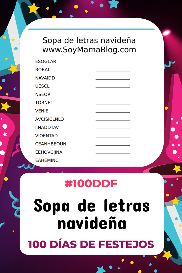 100 días de Festejos en Soy Mamá Blog | Sopa de letras navideña
