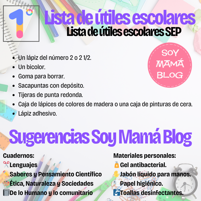 Lista de útiles sugerida por la SEP | Primer grado