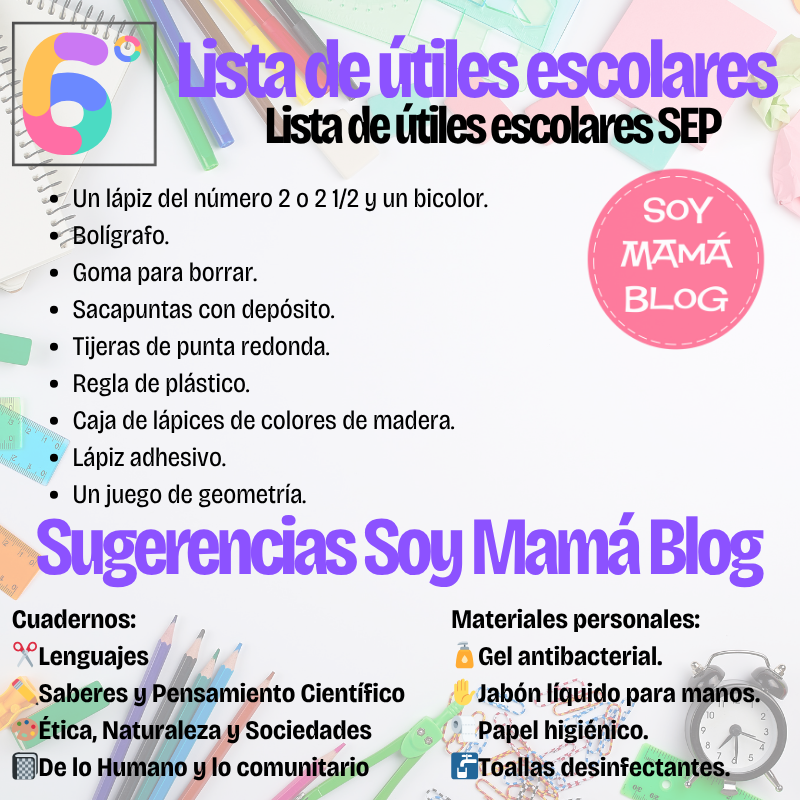 Lista de útiles sugerida por la SEP | Sexto grado